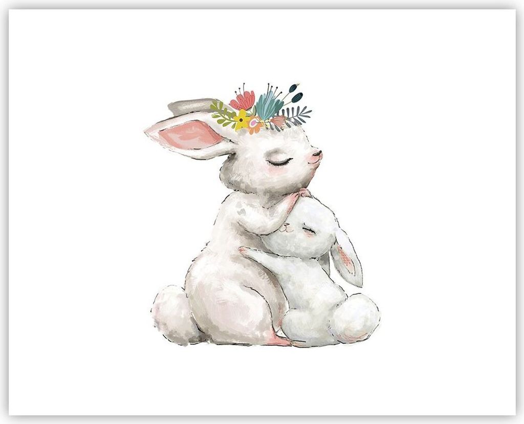Poster - Poster ohne Rahmen - Kaninchen Hase Kinder - 50x40 cm - Wand Bild - Wanddeko - Wandbilder - Kunstposter - Wandposter - Bilder - Kunstdruck...