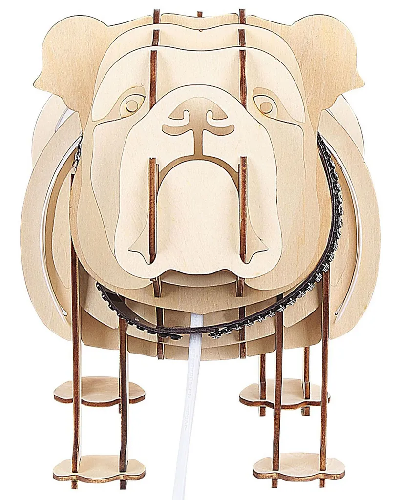 Lampe de table décorative chien bois blanc pour bureau et petit espace