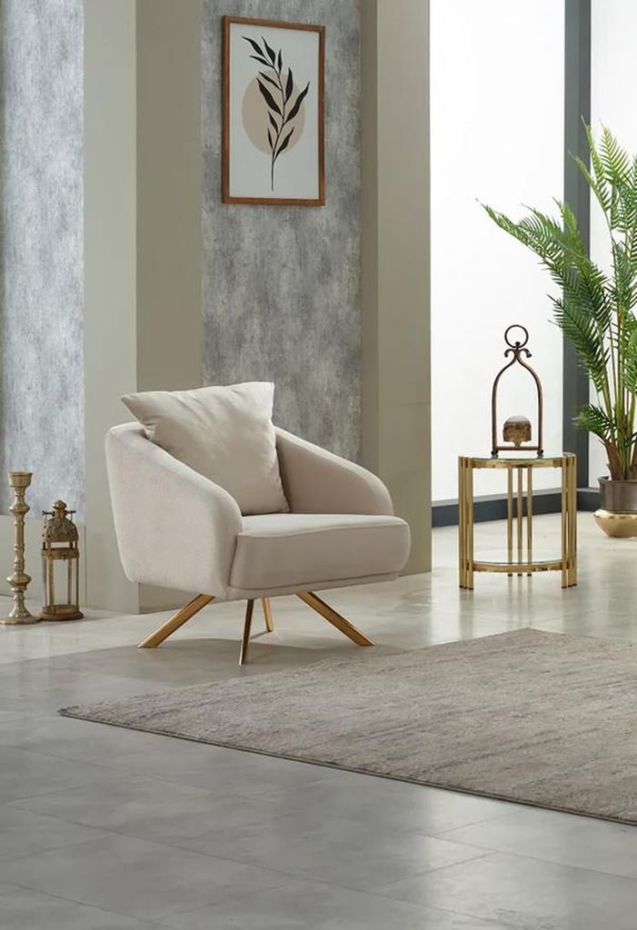 Sessel Polstersessel Wohnzimmer Einsitzer Stoff Beige Sitzer Moderne Möbel