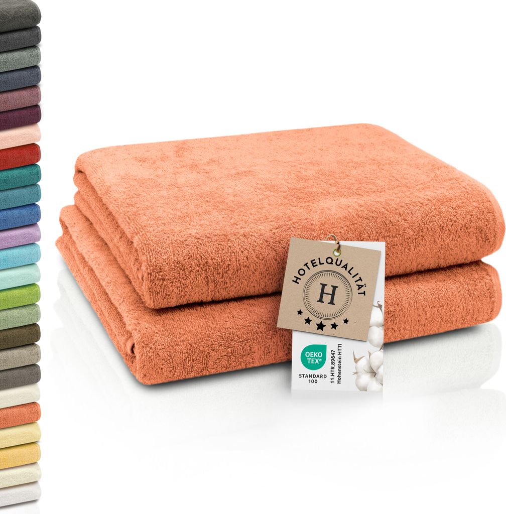 2er Set Badetücher, 100% Baumwolle, 100x150 cm, 420g/qm, orange