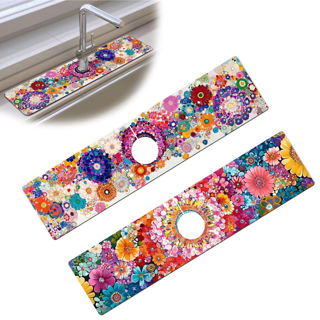 2-teilige, saugfähige Matte für Wasserhähne, Spritzschutz für Küchenarmaturen und Spülbecken, Spritzschutzmatte für Armaturen, Spritzschutz ...