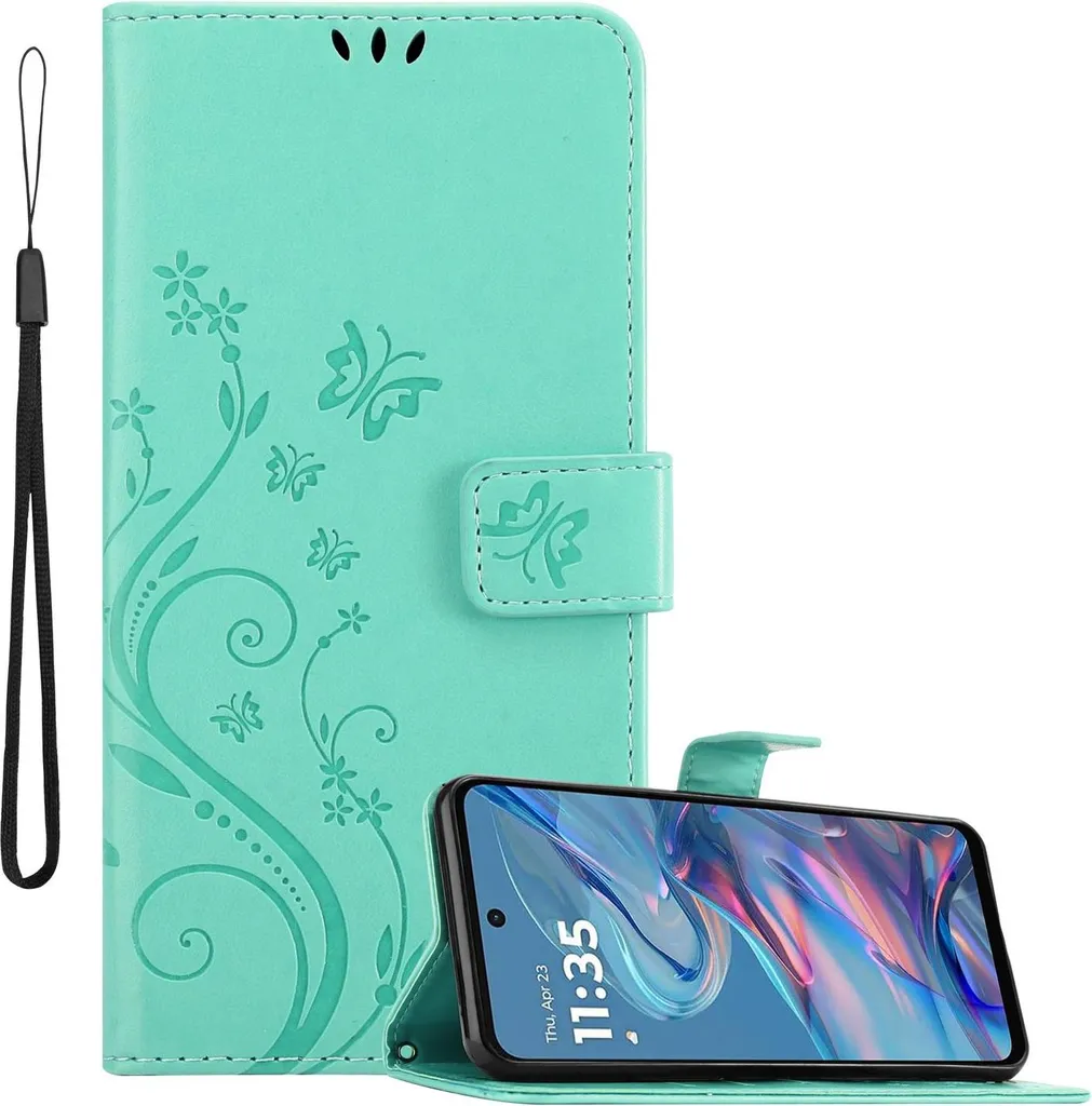 Motorola Moto G45 Cover Cadorabo Floral Turquoise - Protettiva Magnetica