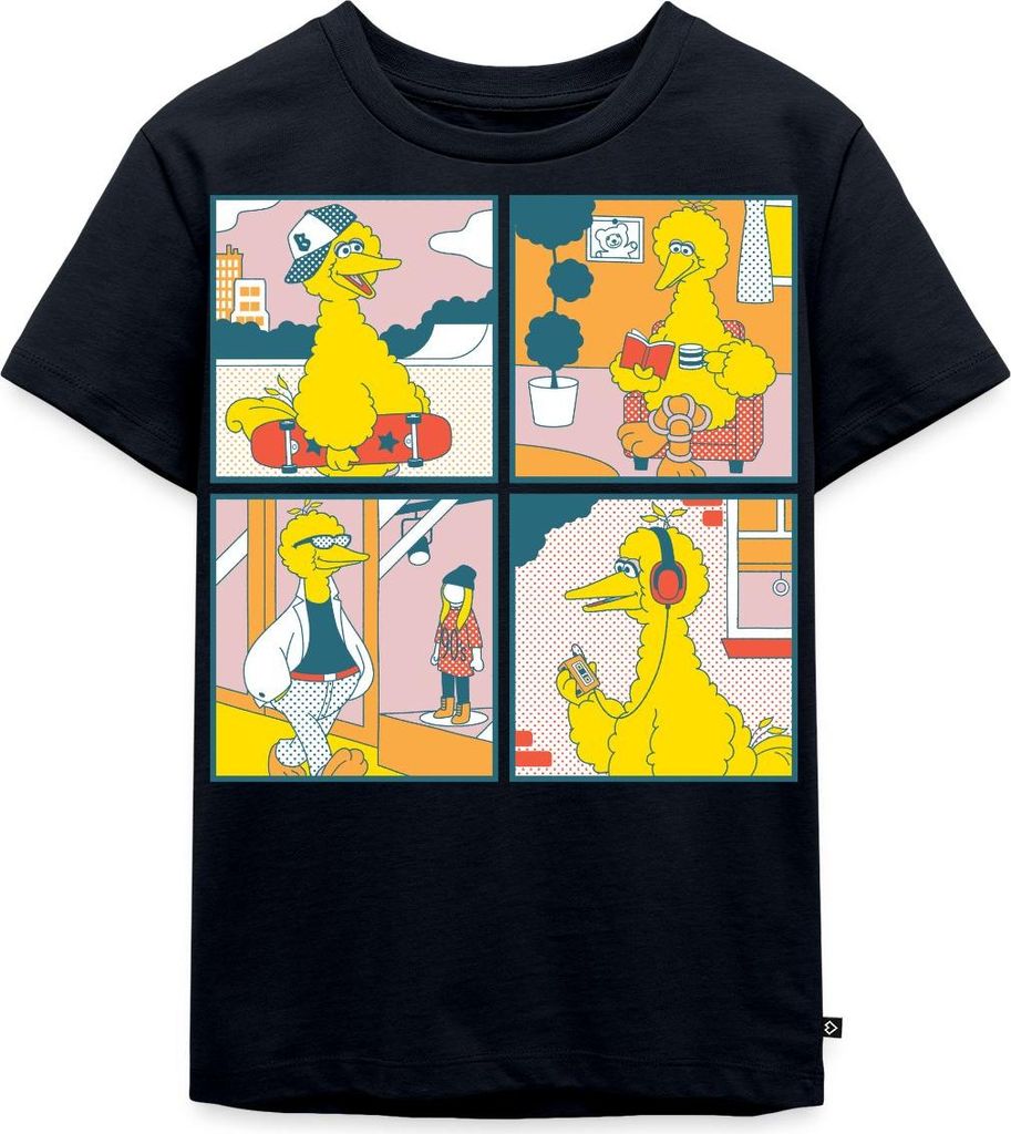 Spreadshirt Sesamstraße Bibo Comic Kacheln Kinder Premium T-Shirt, 110/116 (4 Jahre), Navy
