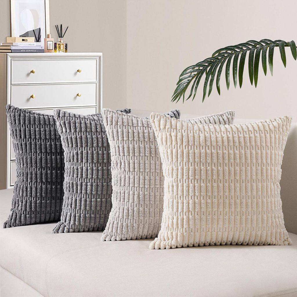 Kissenbezug 50x50cm Cord beige grau 4-teiliges Set dekorativer Kissenbezug Sofakissen