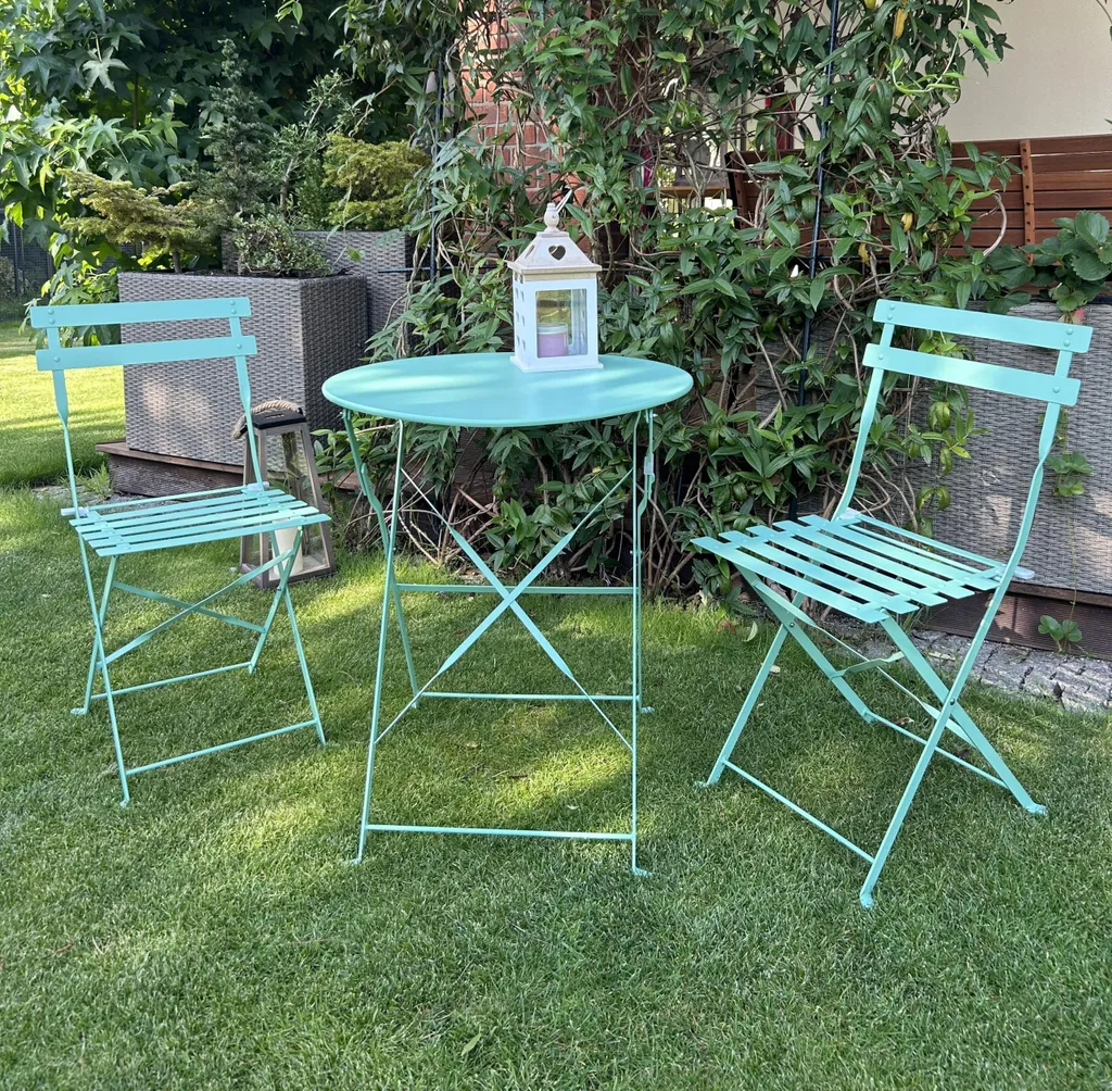 Set da Giardino SEMPLICI in Metallo Verde Menta - Stile Retrò 3 Pezzi - 6