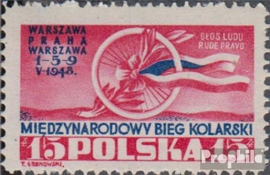Briefmarken Polen 1948 Mi 486 (kompl.Ausg.) postfrisch Radrundfahrt