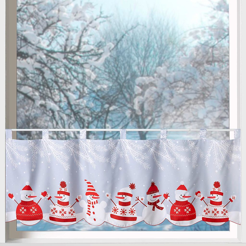 Heimtexland Scheibengardine Weihnachten Fensterdeko Norweger Schneemann Weihnachtsgardine bedruckt Deko Gardine blickdicht 45x120 Winter Typ651