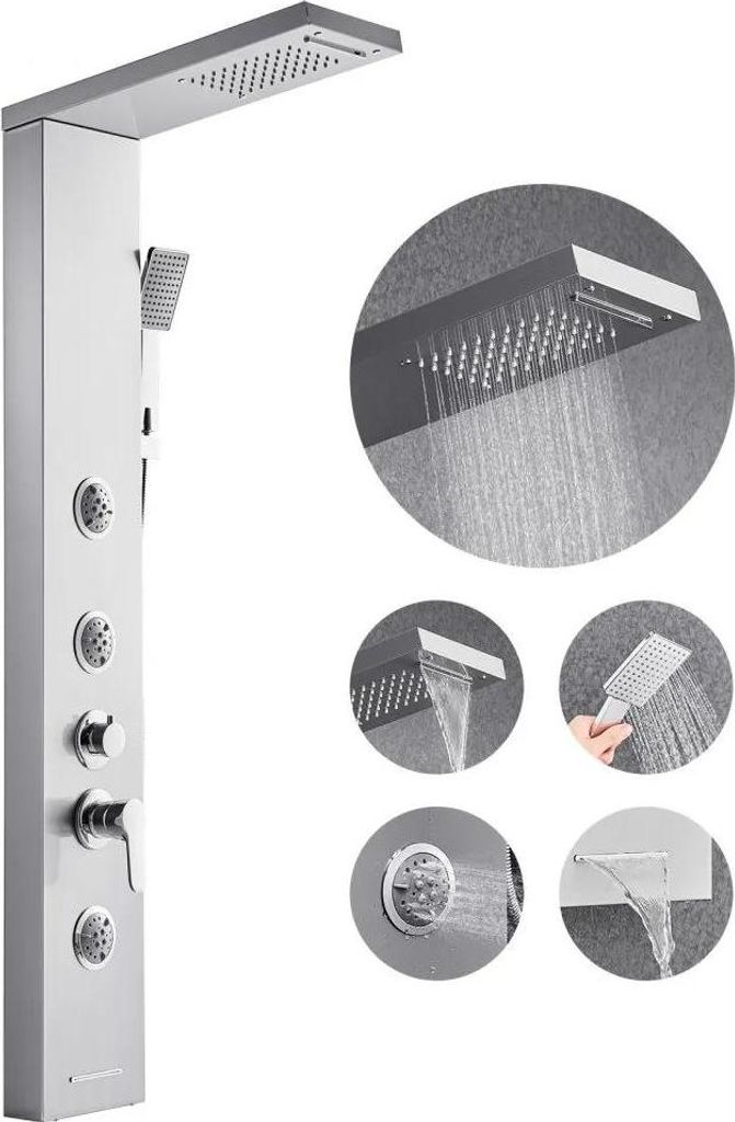 Duschpaneel Turmsystem - Edelstahlsäule mit Regenkopfmassagedüse - 1345mm Höhe - Duschsystem-Duschsäule