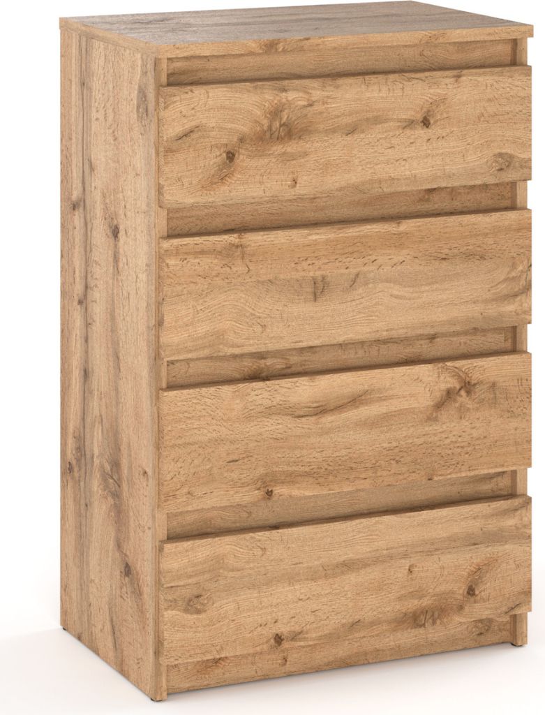 STIV Möbel | Kommode mit 4 Schubladen | Sideboard Eiche Wotan | 60 cm breit | grifflos & modern | für Wohnzimmer & Schlafzimmer