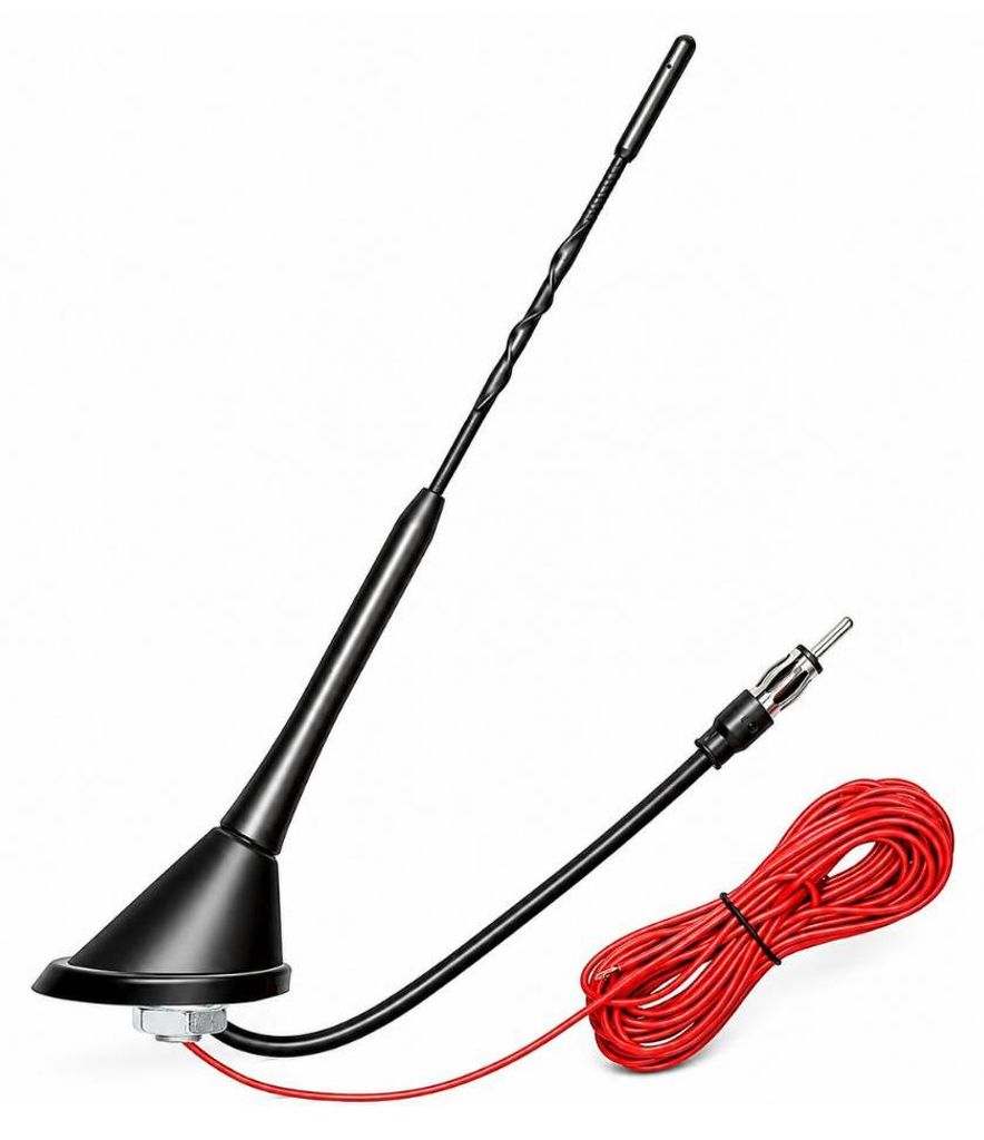Audioproject A285 - Autoradio Autoantenne 24cm mit Fuß AM FM UKW 16V Verstärker 5m Stromkabel Kurzstab Dachantenne Universal