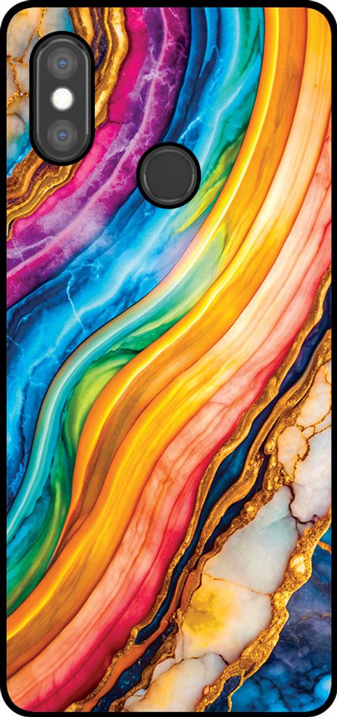 Smartphonica Telefon Fall geeignet für Xiaomi Mi 8 SE mit Regenbogen Gold Marmor Print - TPU Backcover Fall Regenbogen Gold Marmor Design