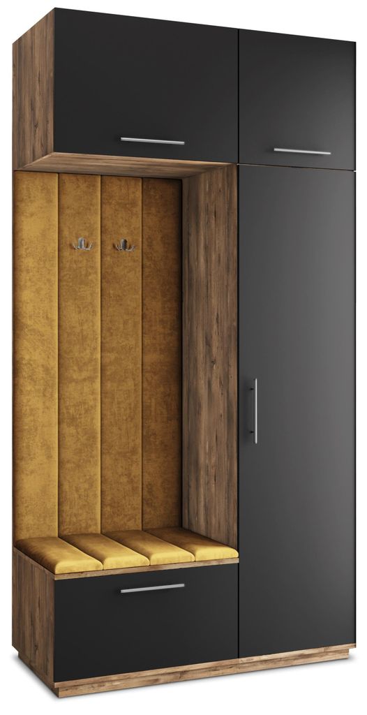 Masseno Garderobe-Set REMA 120/240/60 cm Modern Garderobenschrank Eiche Lefkas, Veloursstoff MONOLITH 48 (Gelb)