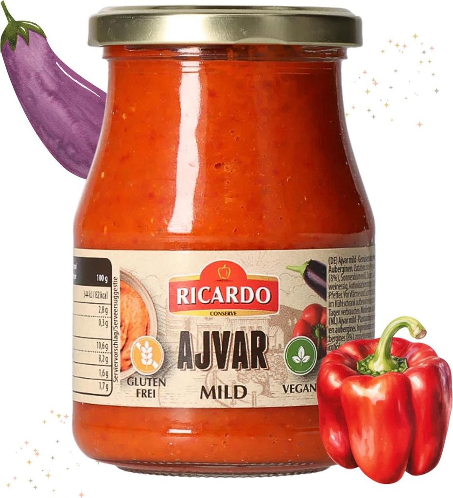 RICARDO Ajvar Mild 1 x 350g Gemüsezubereitung Aufstrich mediterranischer Art