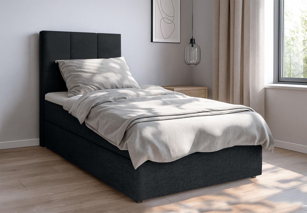 AX LIVING Boxbett Merea Boxspringbett Schwarz mit Bettkasten 90x200 cm