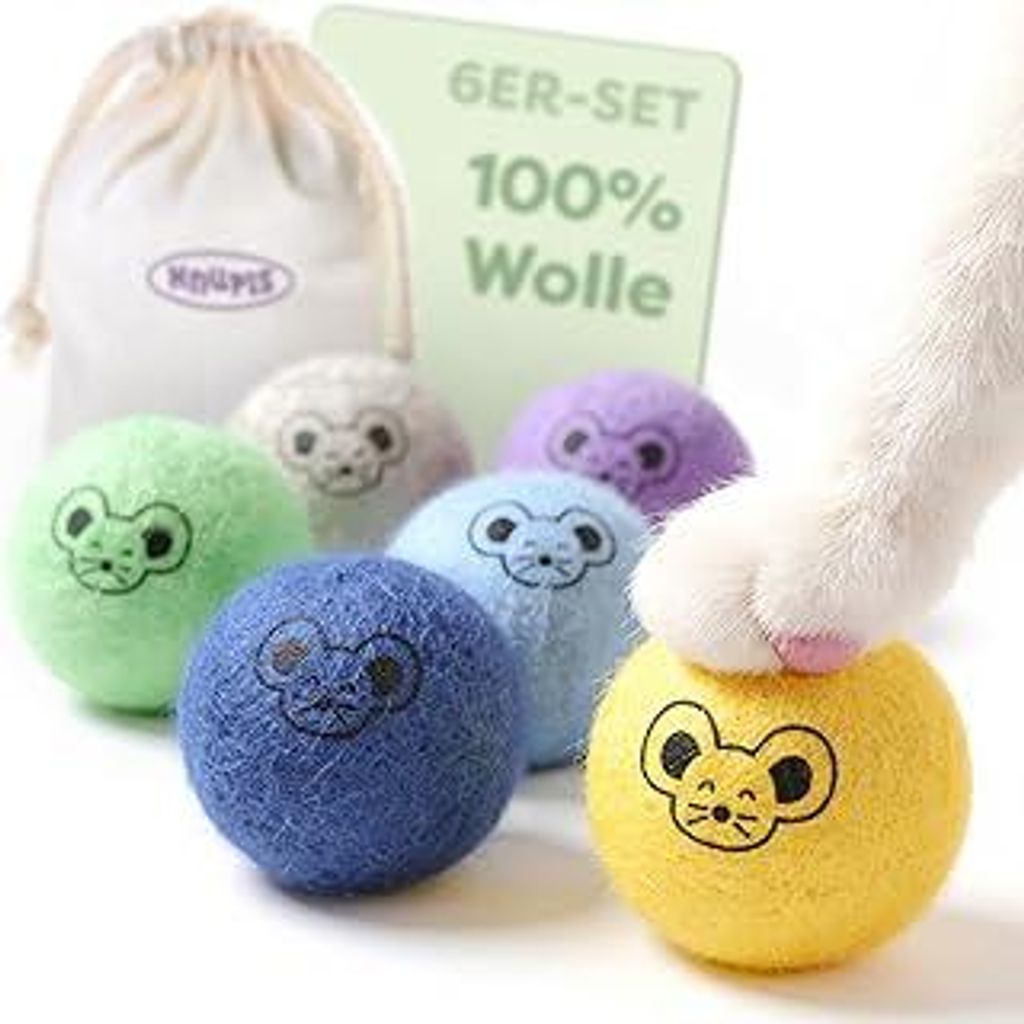 6 Filzbälle für Katzen mit Tasche - Spielspaß ohne Lärm aus 100% Wolle - Katzenspielzeug Geräuschlos, Weich und gut Sichtbare Katzenbälle fü...