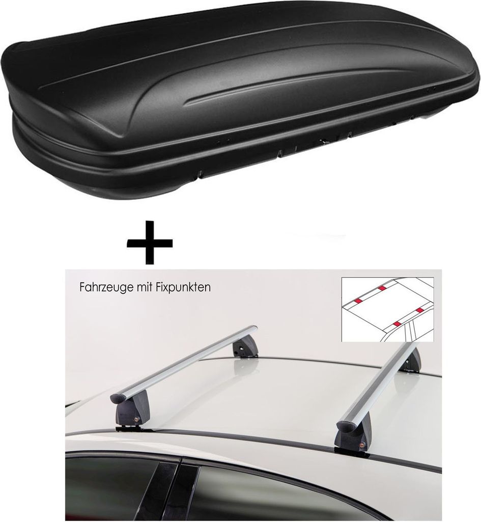 Dachbox VDPMAA320 320 Liter abschließbar schwarz matt + Dachträger VDP Delta kompatibel mit für Mercedes C (W204) (4 Türer) 2007-2013