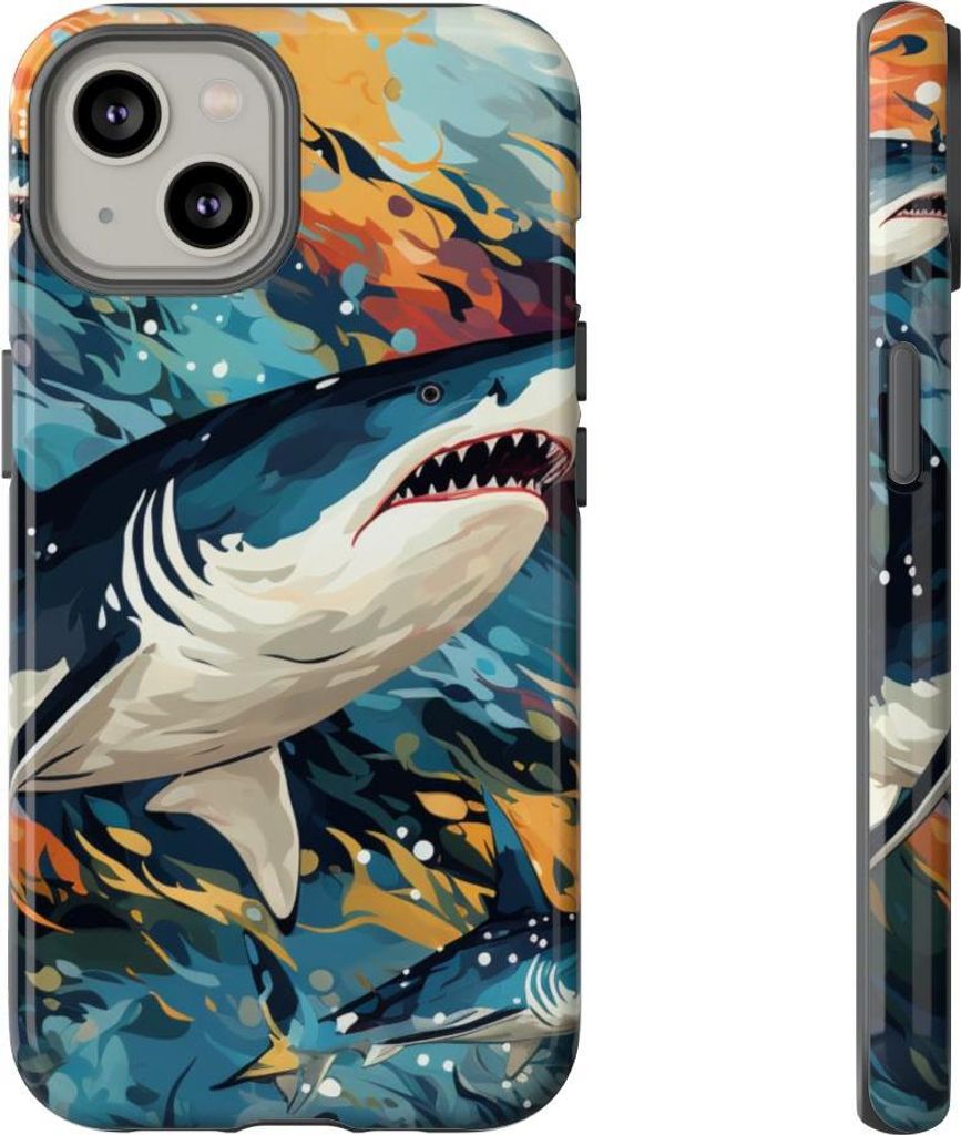 Abstrakte Haie in dynamischen Wellen – Hülle Kompatibel mit iPhone 14