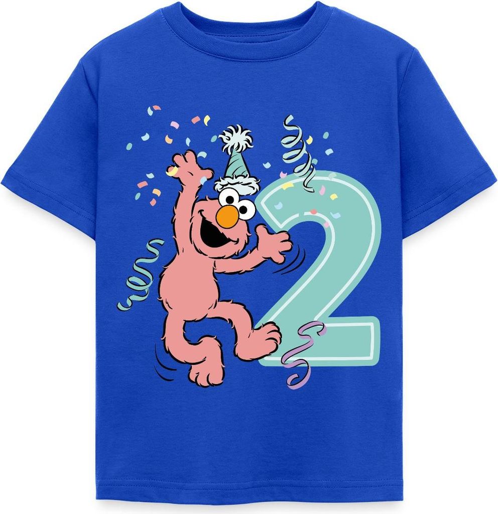 Spreadshirt Sesamstraße Geburtstagdesign Mit Elmo Zwei Jahre Kinder T-Shirt, 122/128 (7-8 Jahre), Royalblau