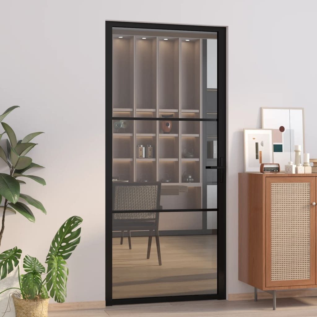 The Living Store Innentür 93x201,5 cm Schwarz ESG-Glas und Aluminium