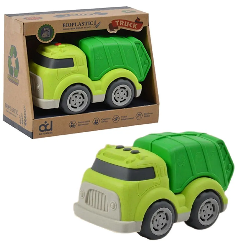 Camion poubelle écologique 18 cm vert en bioplastique recyclable