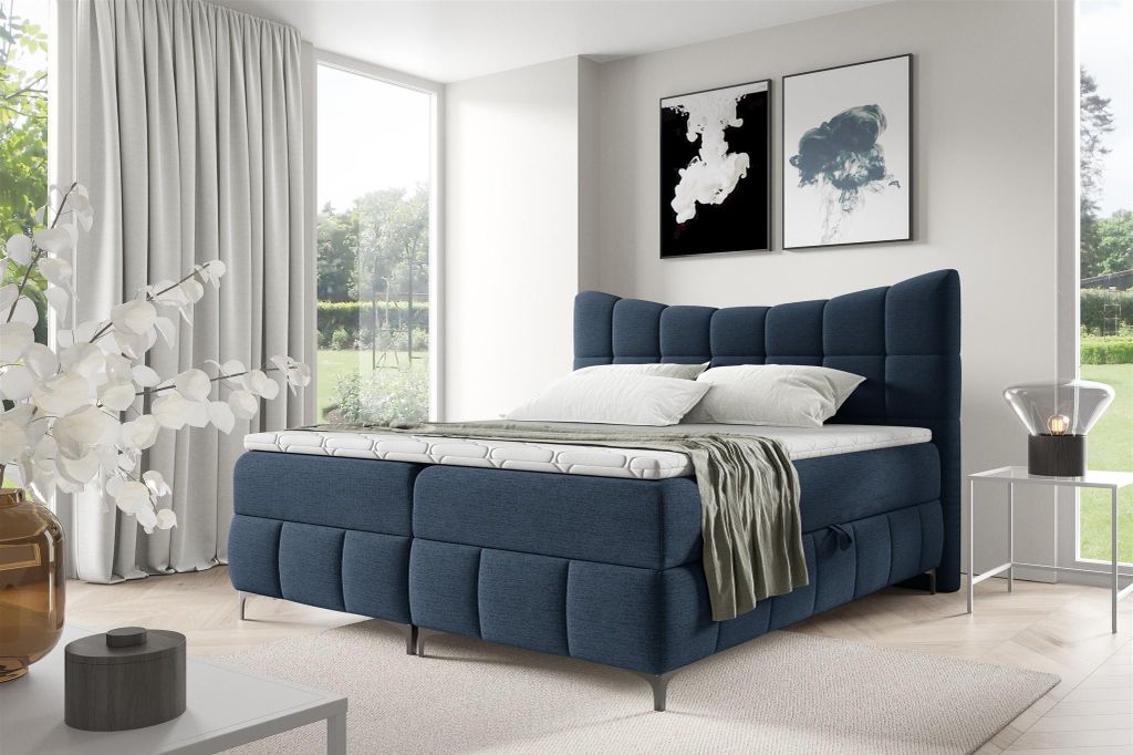 Boxspringbett Schlafzimmerbett CHARLES 200x200cm Stoff Aragon Dunkelblau
