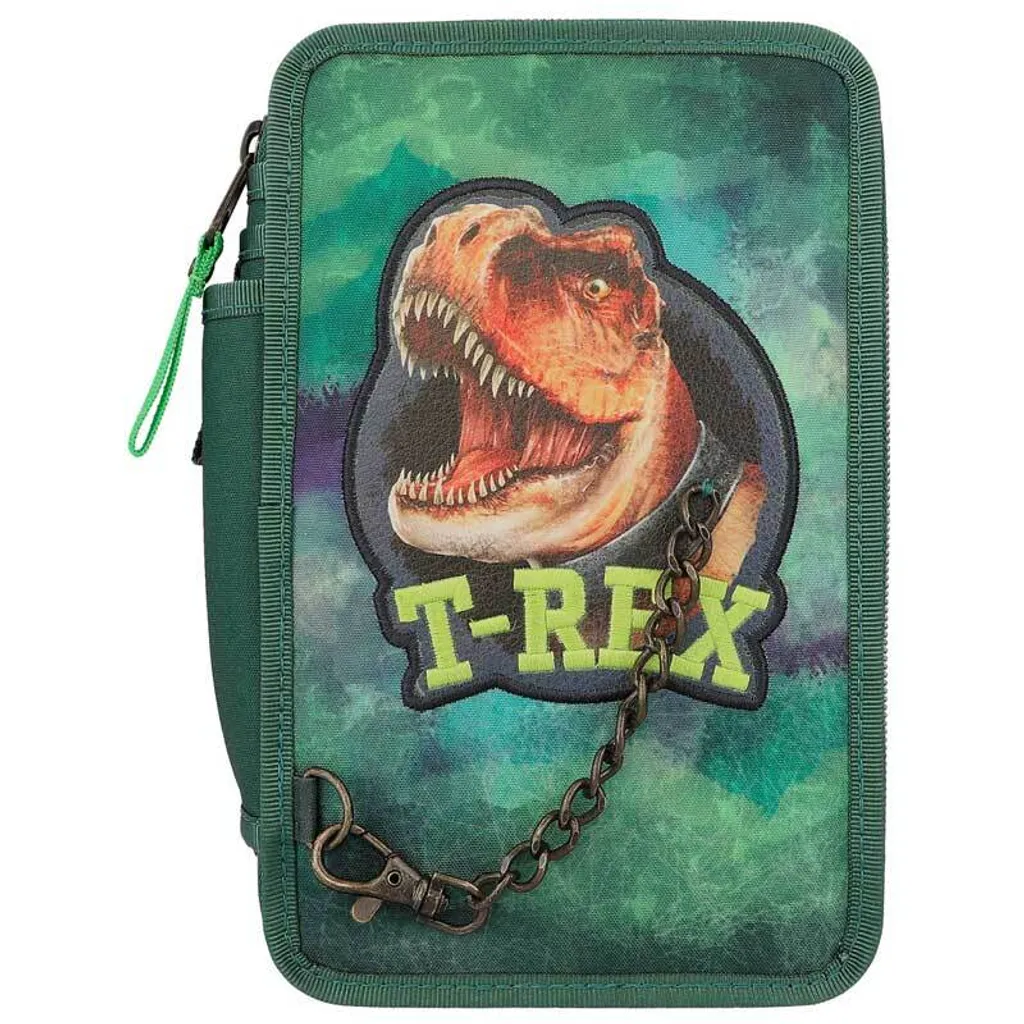 Depesche Dino World Astuccio 3 Scomparti Verde - T-Rex con Catena