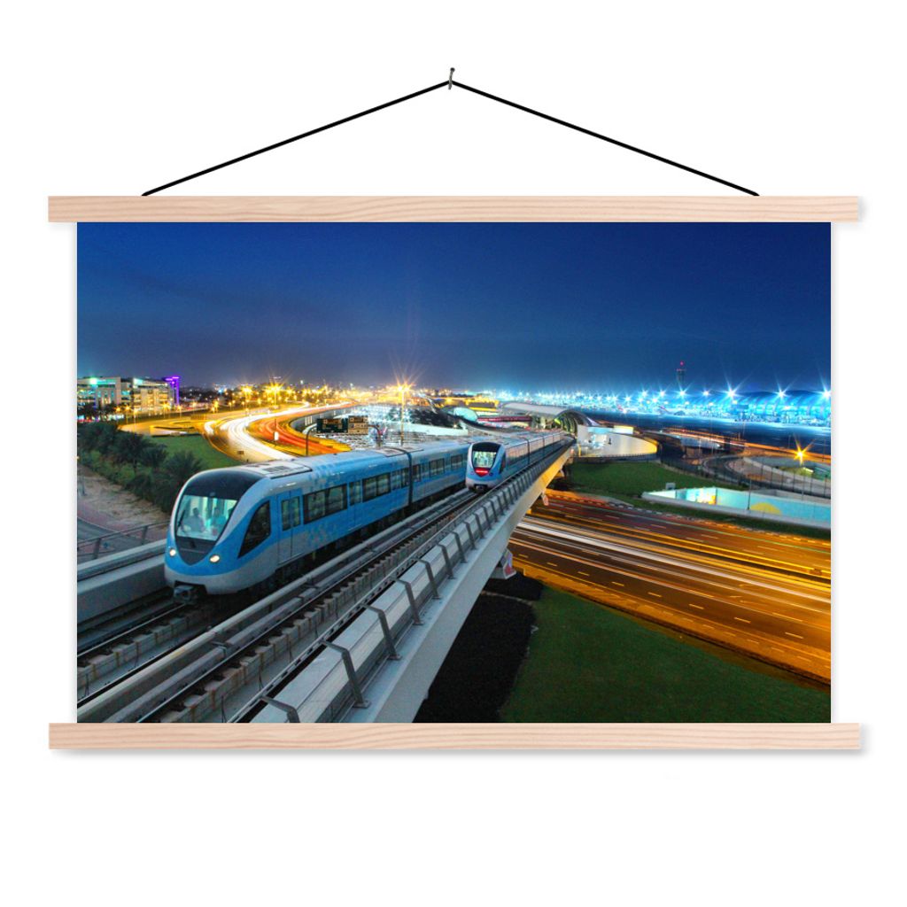MuchoWow Textilposter Zug am Abend 60x40 cm mit holzfarbenen Rahmen - Bilder