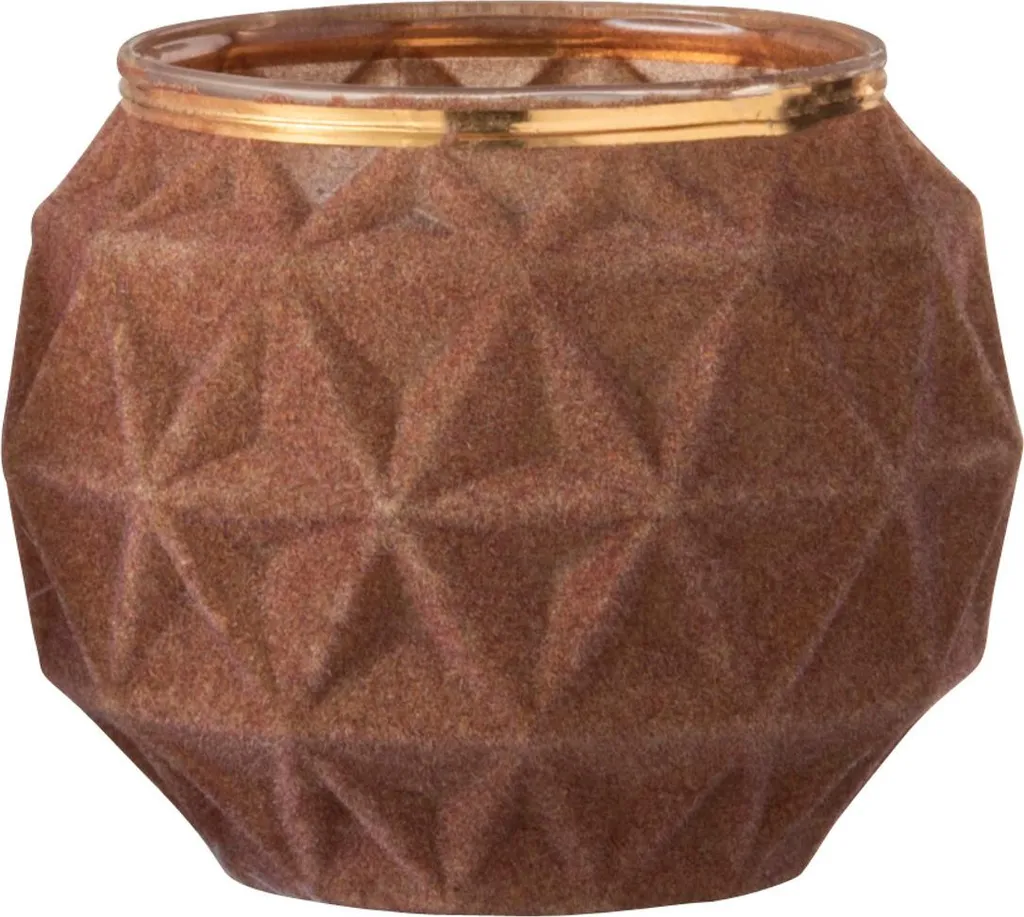Porte-bougie boule velours ocre J-Line 10 cm déco originale et sans reflet