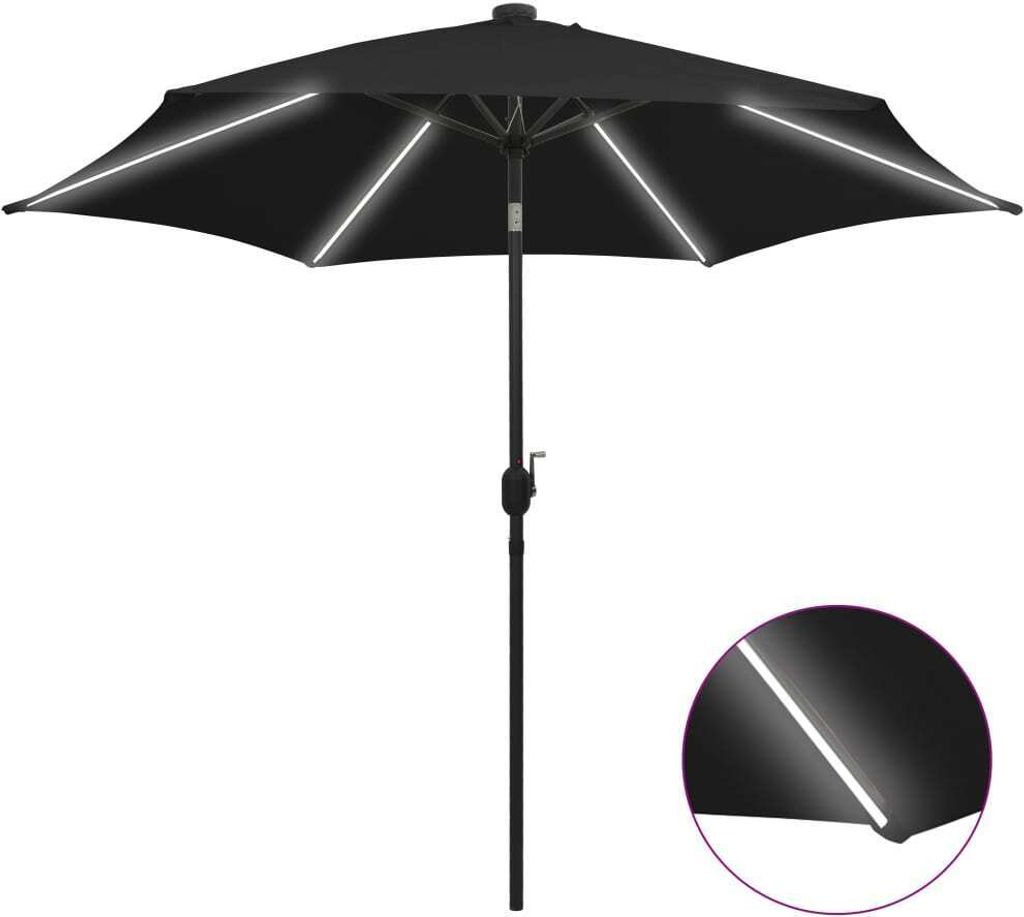 Sonnenschirm mit LED-Beleuchtung und Alu-Mast 300 cm Schwarz
