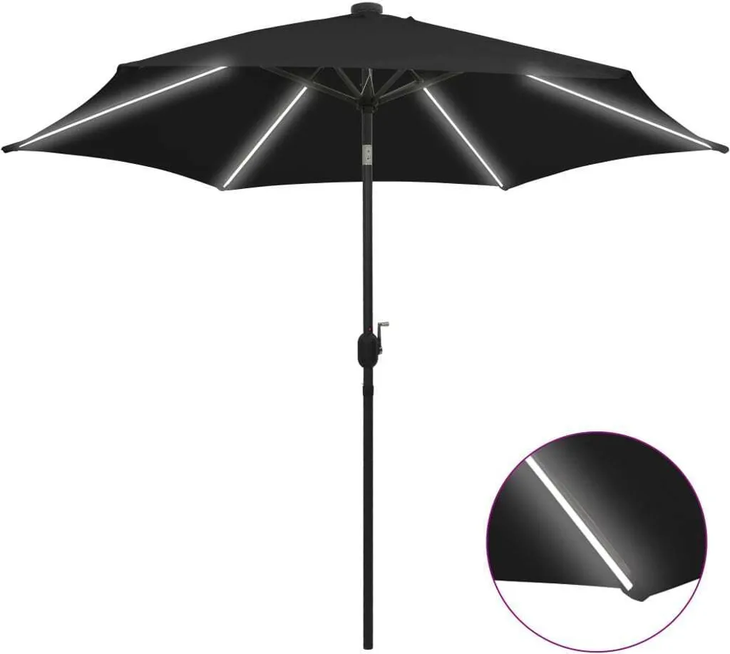 Parasol LED 300 cm noir, mât aluminium rotatif et toile UV - Gamme Nova