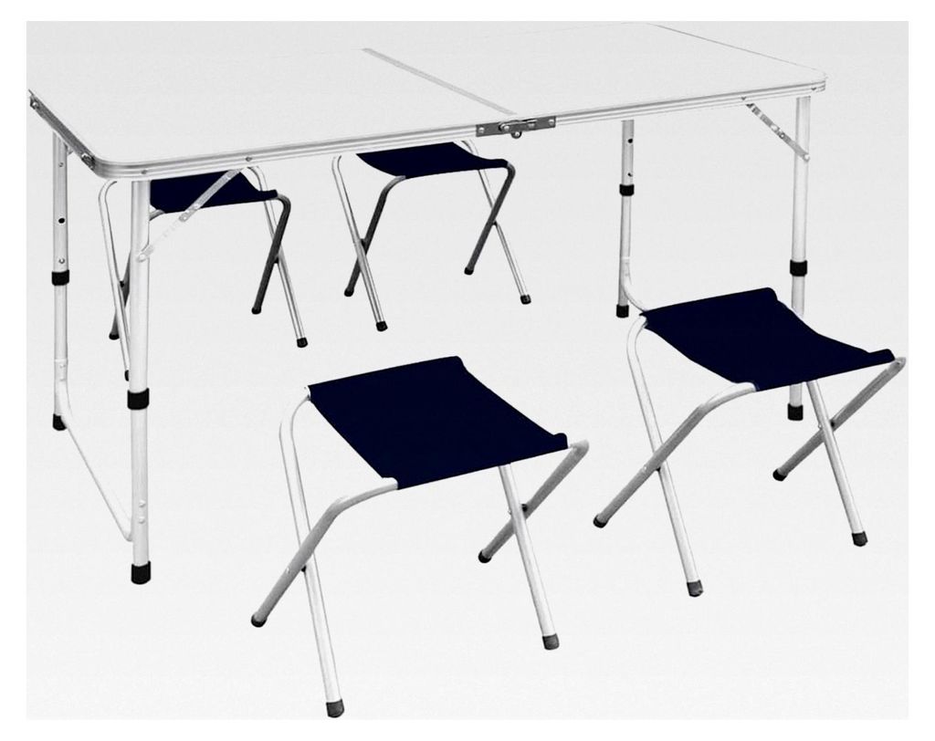 Campingtischset mit 4 Klappstühlen - Alu/MDF - für Küche, Garten und Picknick - 120x60x70 cm
