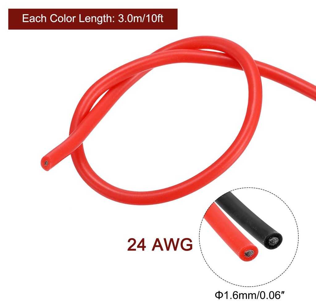 24AWG Elektrischer Draht Kabel 3 Meter Litzendraht Silikon Verzinnte Kupferdrahtspule je 0,2 mm2 Solid Elektronik Wire fš¹r DIY RC-Modell Lampen ...