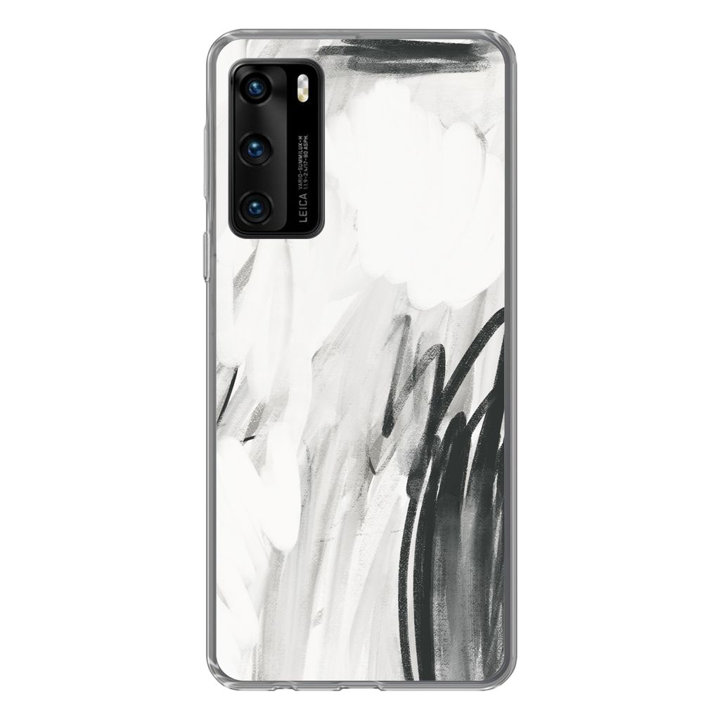 MuchoWow Handyhülle Schutzhülle Hülle für Huawei P40 Kunst - Schwarz - Weiß - Abstrakt Silikon Softcase Handy Hülle - Handytasche