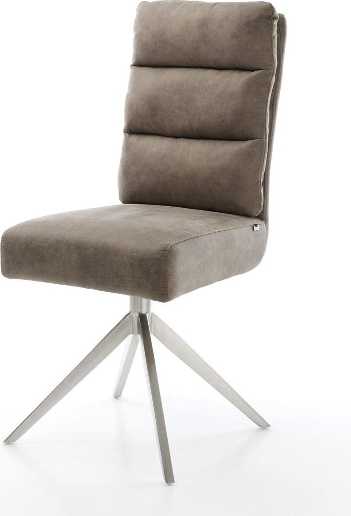 DELIFE Drehstuhl Pela-Flex Mikrofaser Taupe Vintage Kreuzgestell breit Edelstahl 360° drehbar Wippfunktion Taschenfederkern