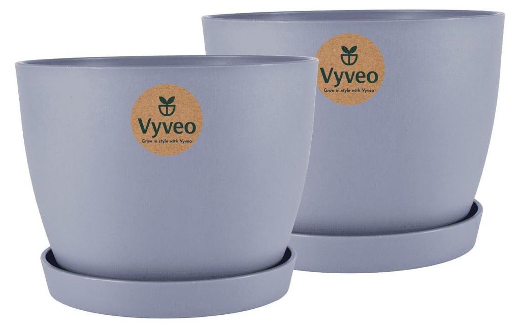 Vyveo - Blumentopf Lunda mit Untersetzer - 2er-Set - Dunkelgrau - 23x17