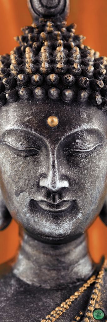 Buddhismus Kunstdruck Bild - Buddha Statue Orange (91 x 30 cm)
