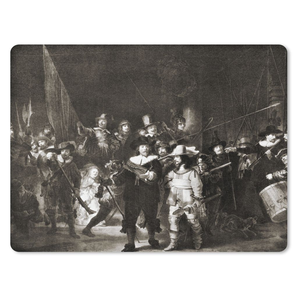 MuchoWow Mauspad Mousepad Die Nachtwache in Schwarz und Weiß - Rembrandt van Rijn 40x30 cm - Mousepads - Maus Mat - Pad - Mausunterlage - Anti R...
