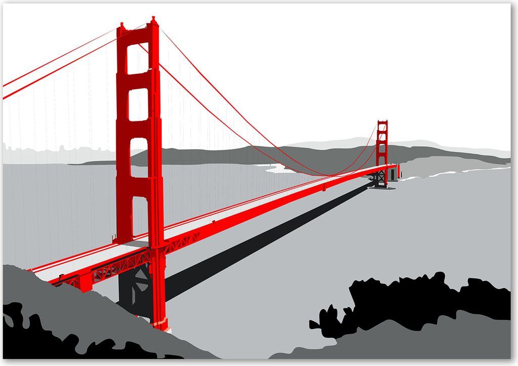 Tulup Leinwandbild - 100x70 cm - Wandkunst - Drucke auf Leinwand - Leinwanddruck - Landschaften - Rot - San Francisco Brücke