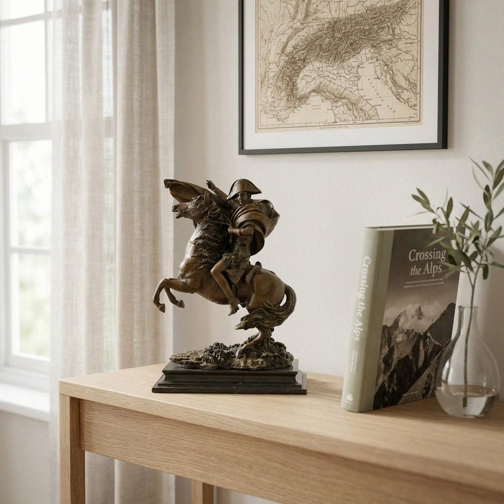 Hochwertige Bronze Reiterfigur Napoleon, patiniert, auf Naturstein, H.30 cm