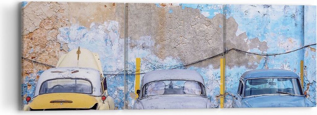 Bild auf Leinwand - Leinwandbild - 3 Teile - Havanna Oldtimer Autos - 90x30cm - Wand Bild - Wanddeko - Wandbilder - Leinwanddruck - Bilder - Wandde...