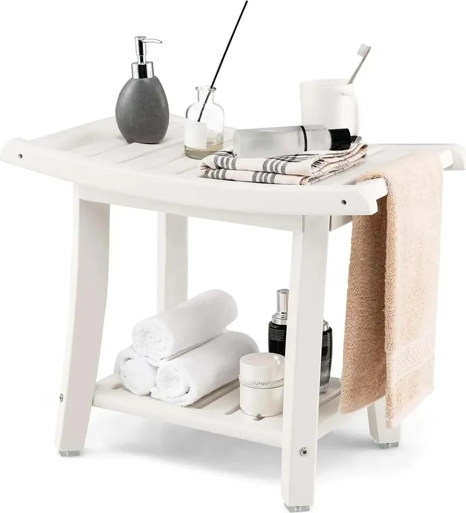 Banc de douche ergonomique en plastique blanc stable charge 170 kg
