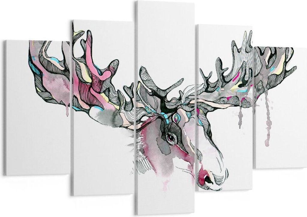Bild auf Leinwand - Leinwandbild - Moose Bunt Kopf Abbildung - 150x100cm - Wand Bild - Wanddeko - Leinwanddruck - Bilder - Kunstdruck - Wanddekorat...