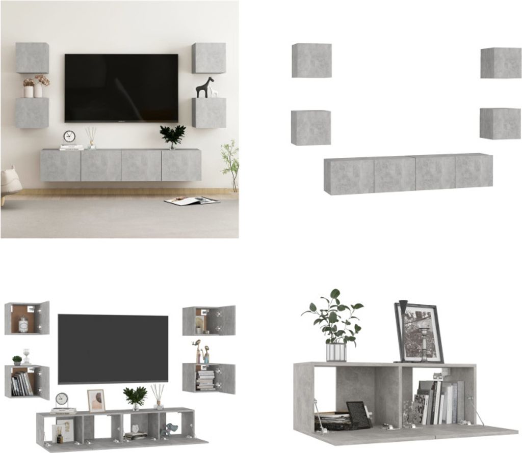 vidaXL 6 tlg. TV Schrank Set Betongrau Holzwerkstoff - TV-Schrank - TV-Schränke - HiFi-Schrank - HiFi-Schränke
