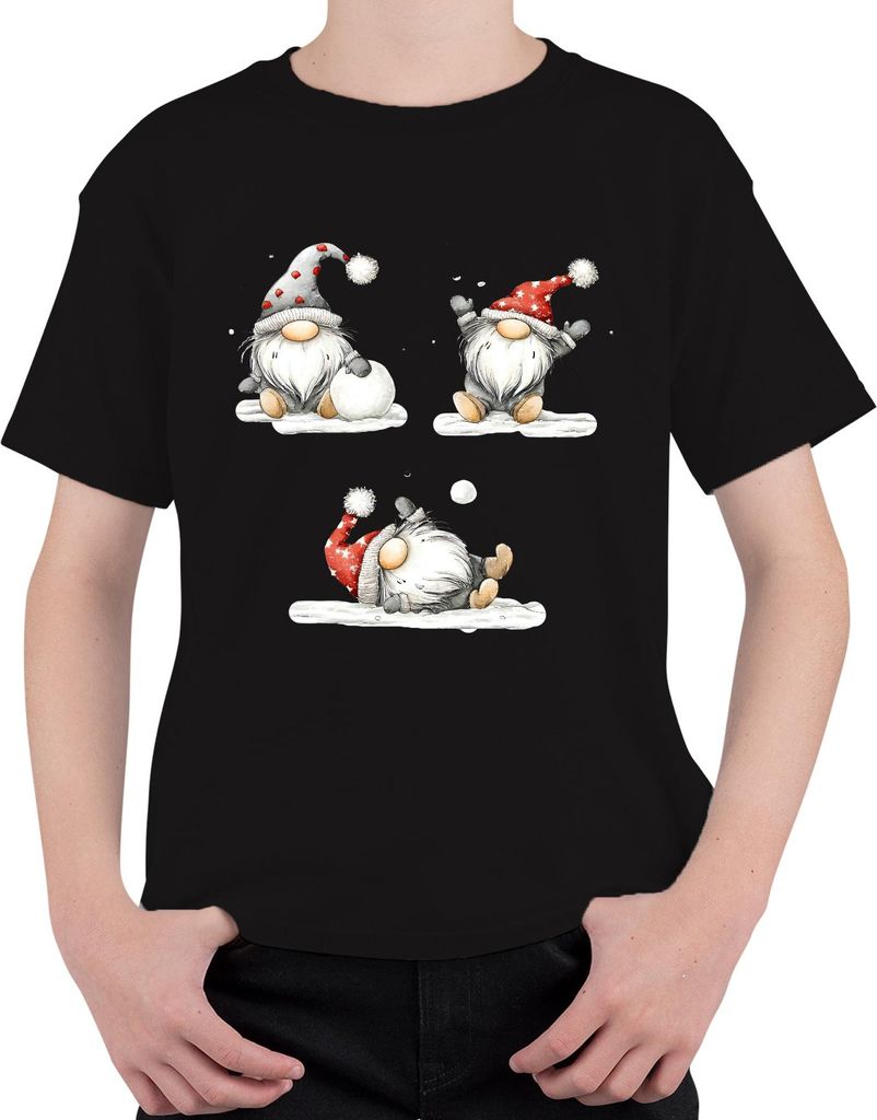 Weihnachtswichtel Skandinavisch Schneeball niedlich Geschenk Uni Kinder T-Shirt, Schwarz, 140