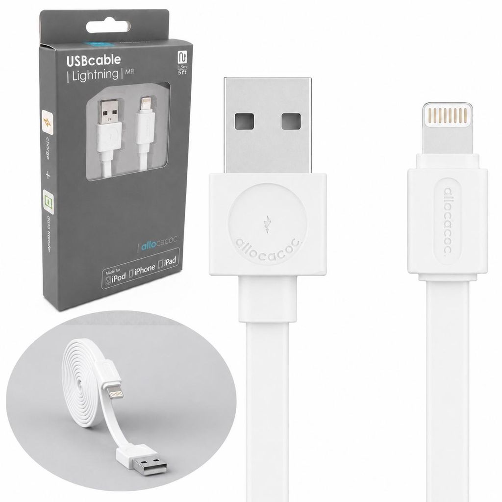 Kabel Lightning Płaski Ładowanie Przesył Danych Allocacoc Zdjęcie produktu 