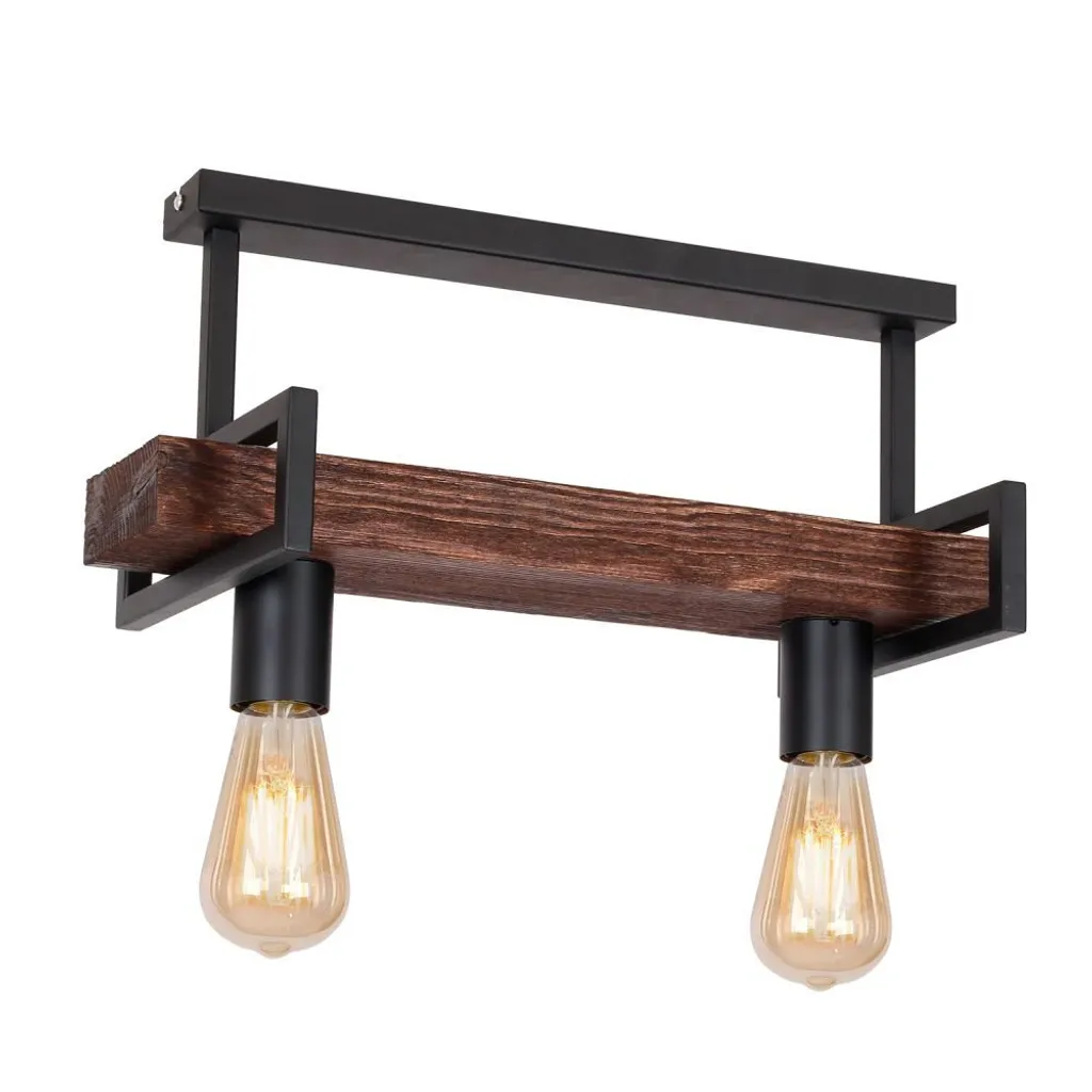Plafonnier industriel noir Hard 2xE27 15W Luminex à bandes en bois chic