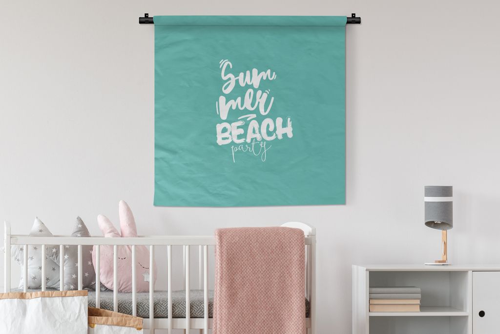 MuchoWow Wandteppich Wandbehang Sommer - Strand - Blau 90x90 cm Tapisserie Dekoration Wandtuch - Wandaufhänger