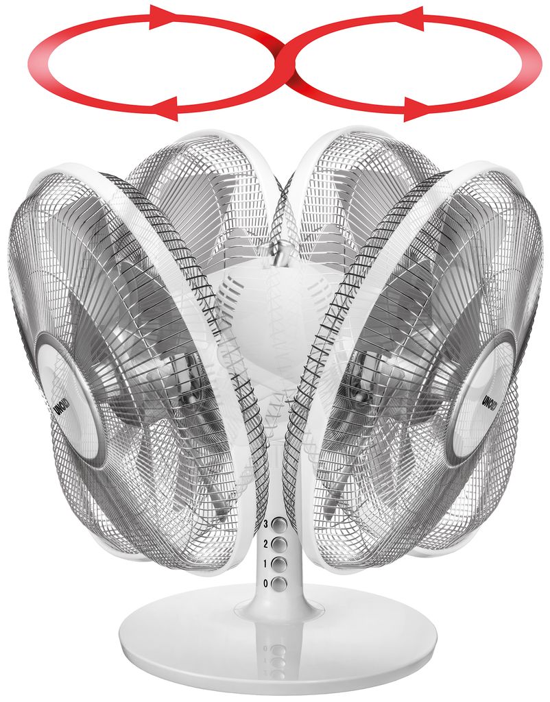 Der Unold TISCHVENTILATOR SILVERLINE 30 cm ist ein weißer elektrischer Ventilator mit vier überlappe
