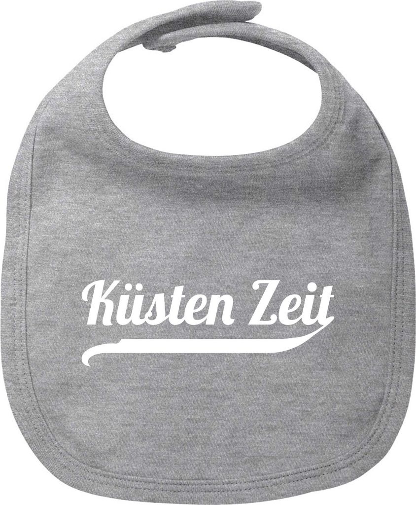 Huuraa Baby Lätzchen Küsten Zeit Schriftzug Heather Grey Klettverschluss Baumwolle Latz Geschenkidee