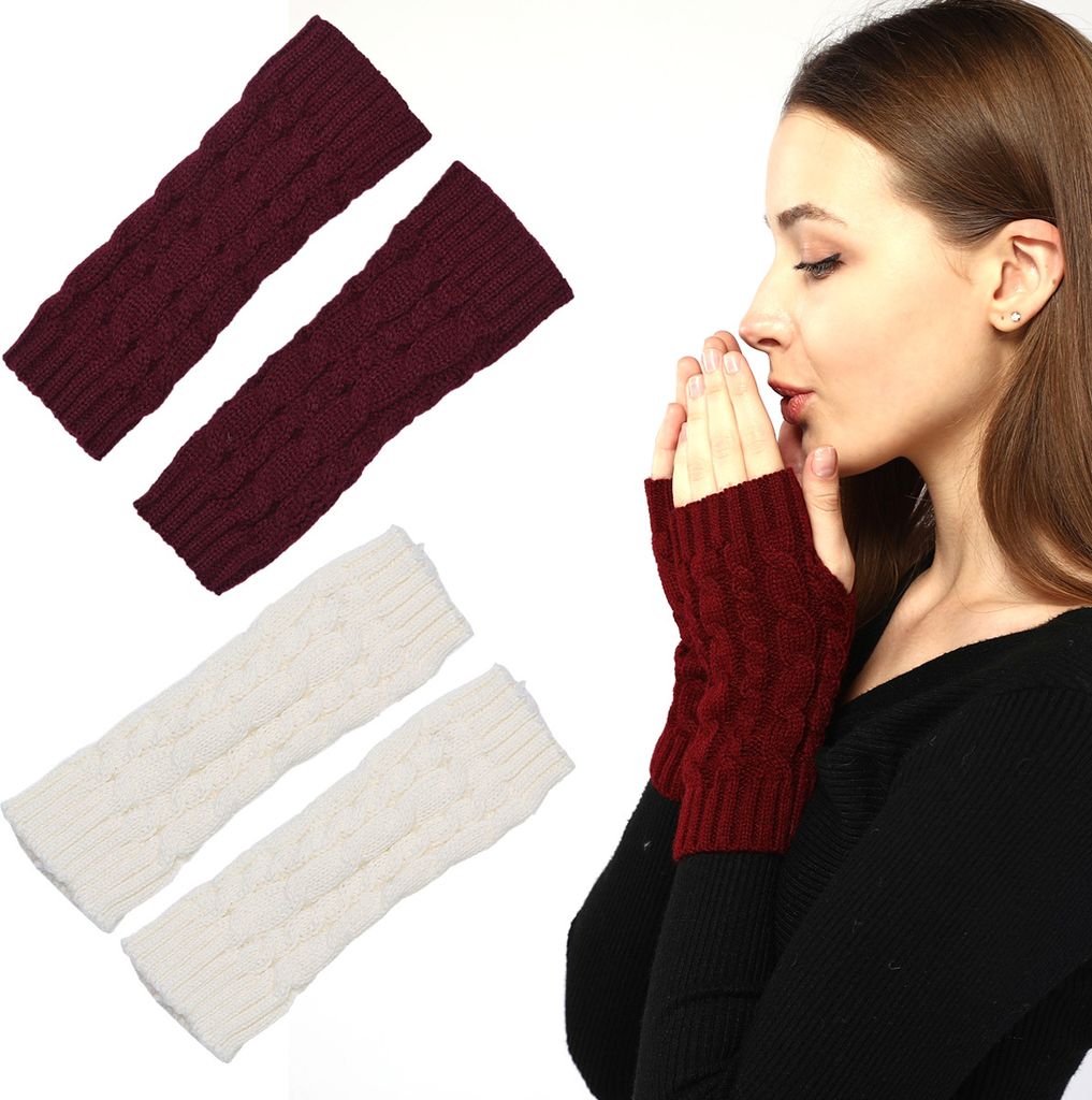 2 Paar Damen Winter Armstulpen Warme Fingerlose Handschuhe Produktbild 